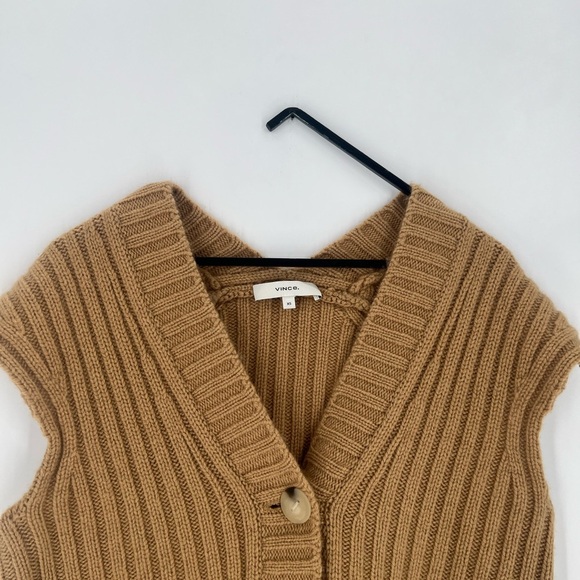 Vince ReWorked Cropped Ribbed Wool Cashmere Blend Cardigan Sweater Vest - Picture 1 of 7